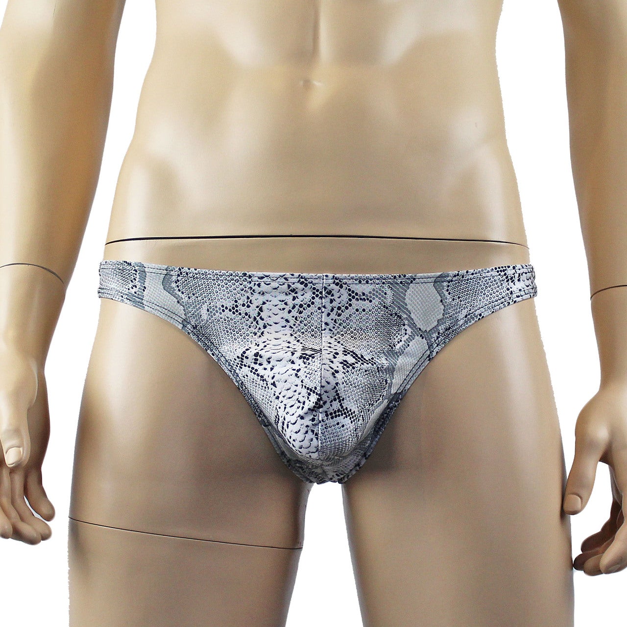 Mens Grey Snake Print & Black Lace Mens Bra Top Camisole, Thong, Garter & Stockings