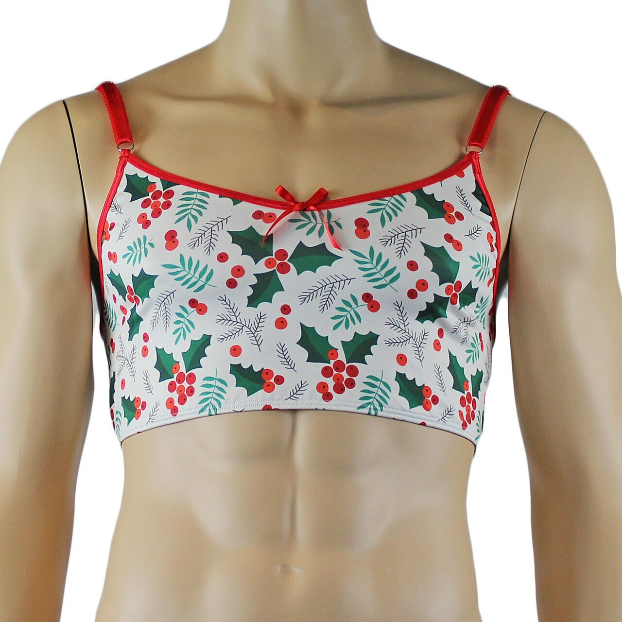 Mens Christmas Holly Camisole Crop Top & Boxer Shorts Xmas Underwear