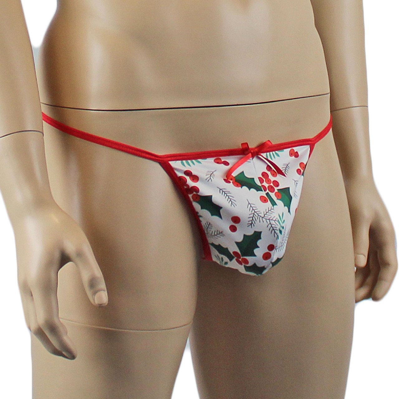 Mens Christmas Holly Bra Top & Pouch G string Xmas Underwear