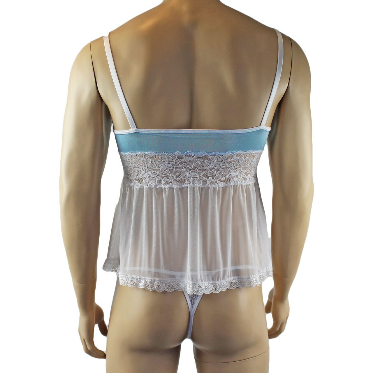 Mens Mini Babydoll Camisole & G string (light blue and white plus other colours)
