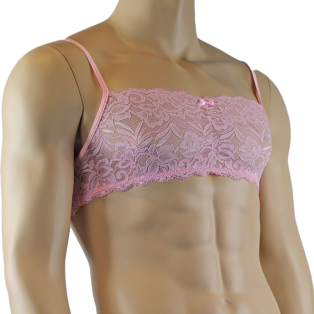 Mens Lingerie Bra Top in Lace with thin Straps (light pink plus other colours)