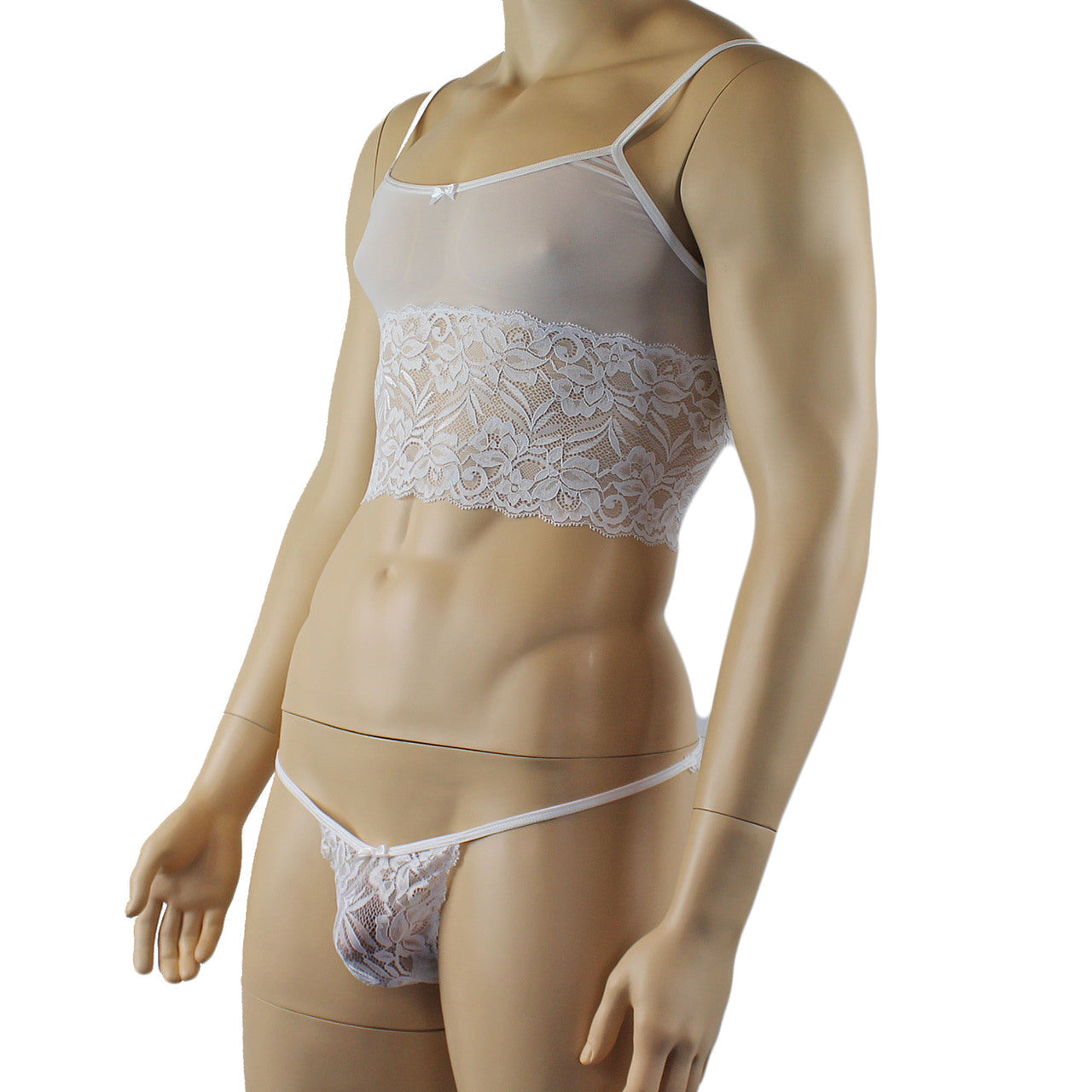 Mens Sexy Lace Camisole Top and Male Panties (white plus other colours)