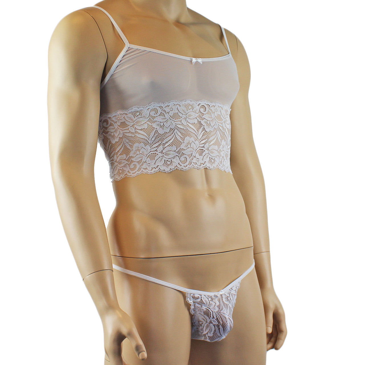 Mens Sexy Lace Camisole Top and Male Panties (white plus other colours)