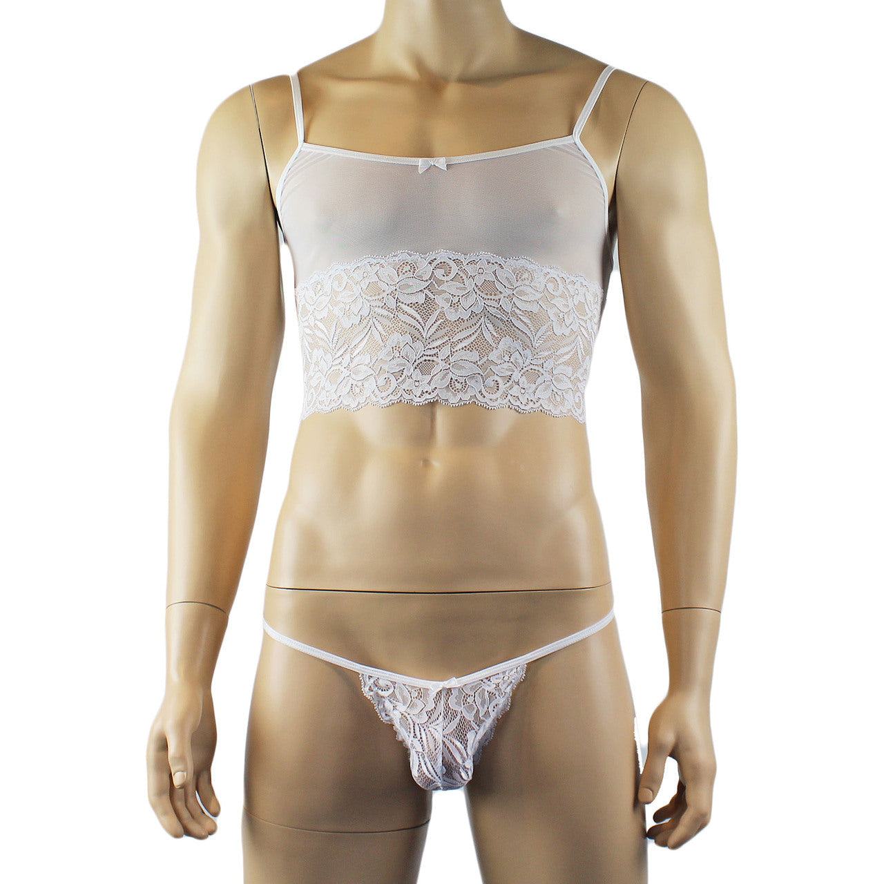 Mens Sexy Lace Camisole Top and Male Panties (white plus other colours)