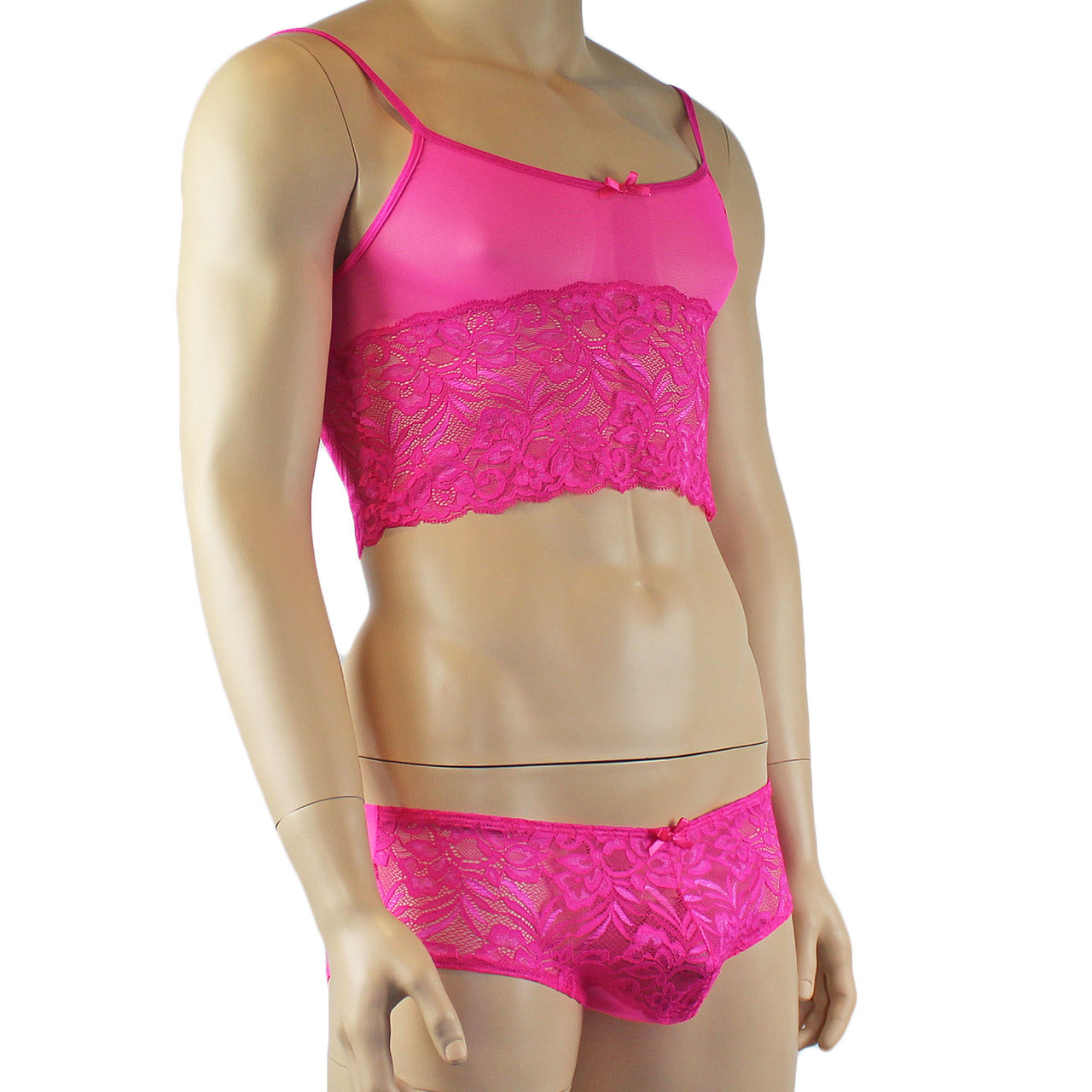 Mens Sexy Lace Camisole Top and Panty Brief (pink plus other colours)