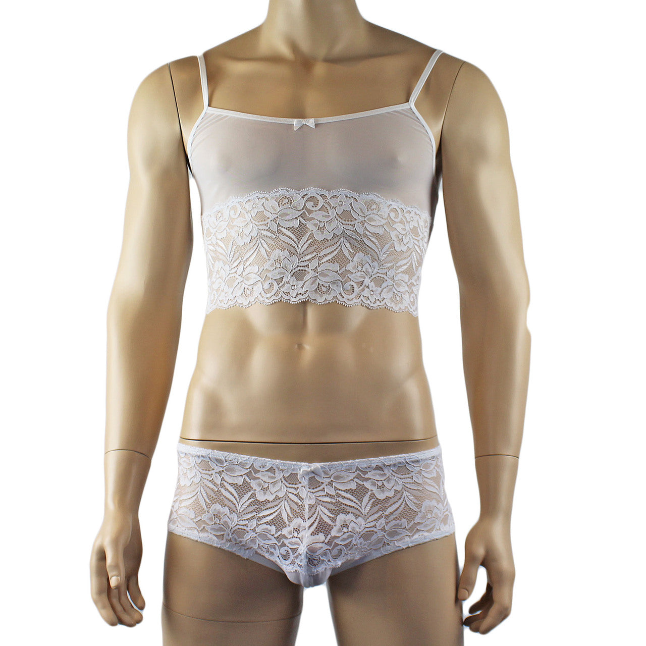 Mens Sexy Lace Camisole Top and Panty Brief (white plus other colours)