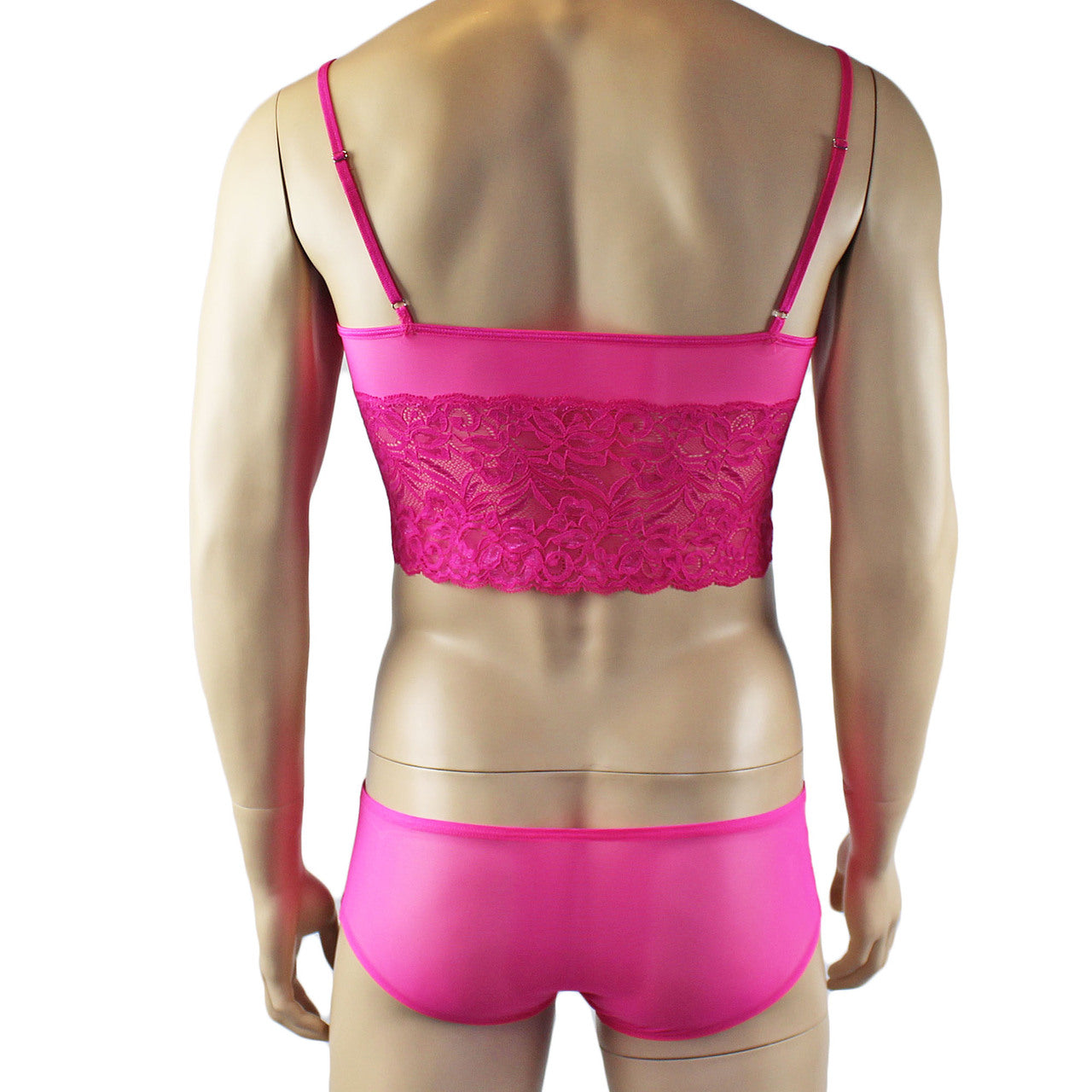 Mens Sexy Lace Camisole Top and Panty Brief (pink plus other colours)