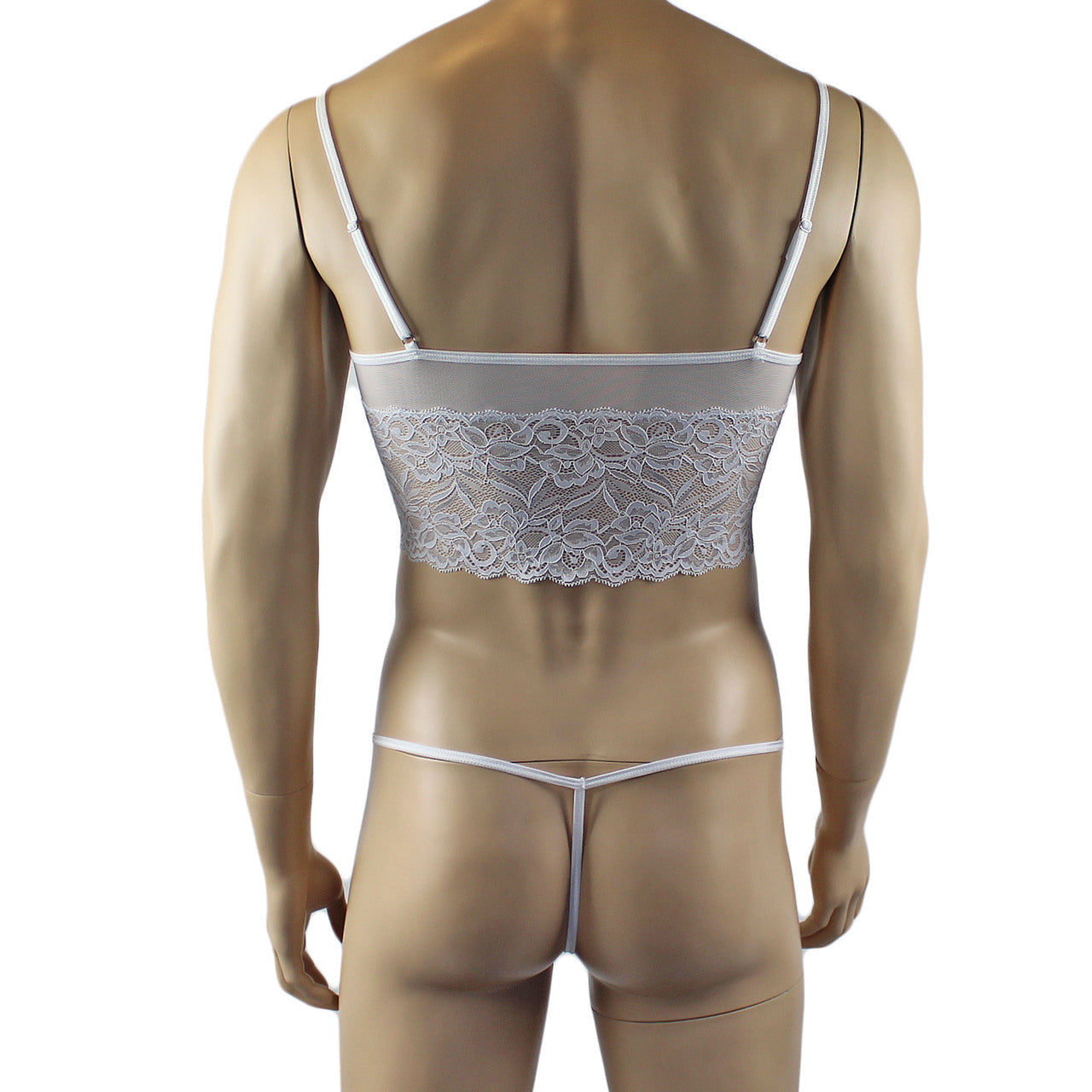 Mens Sexy Lace Camisole Top and Pouch G string (white plus other colours)