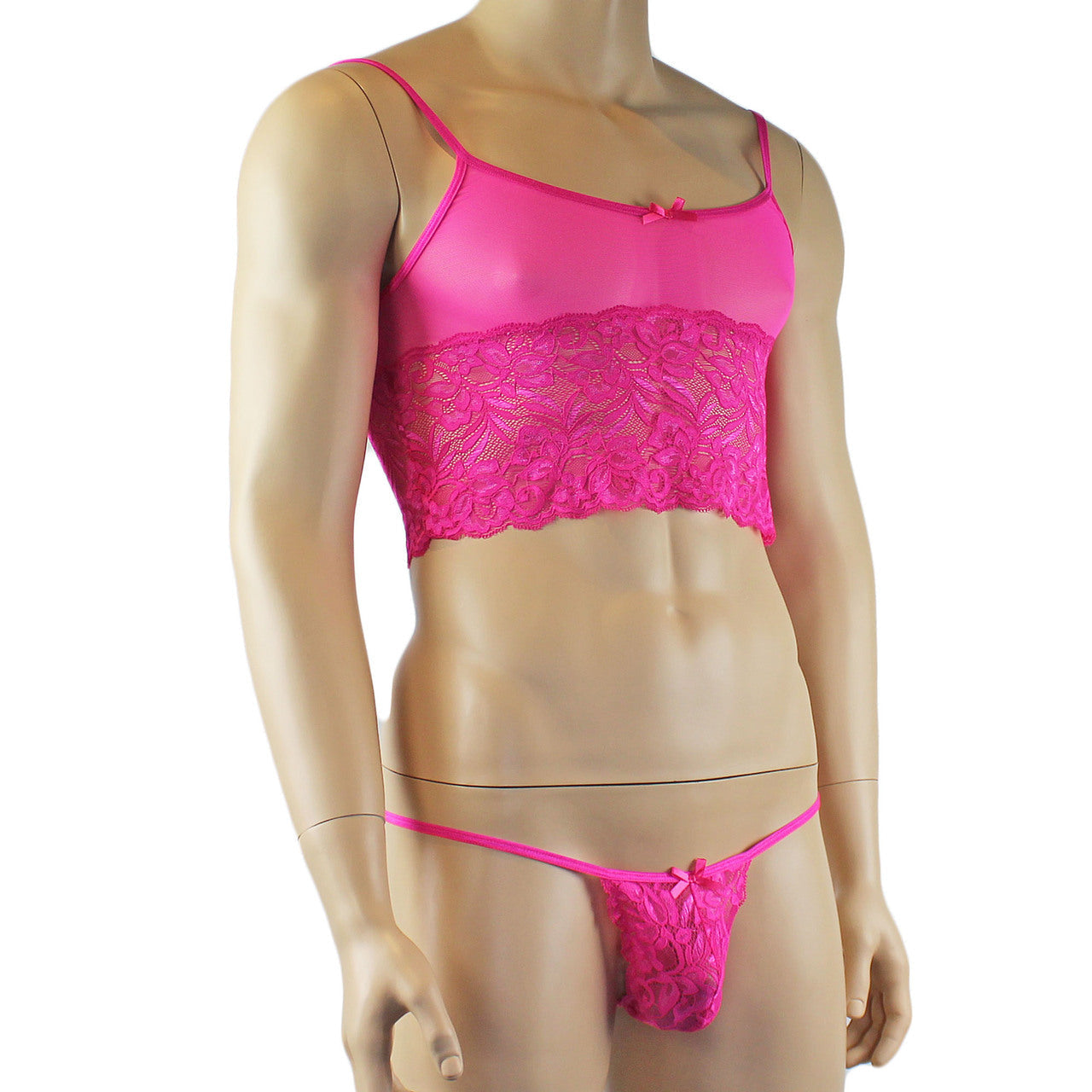 Mens Sexy Lace Camisole Top and Pouch G string (pink plus other colours)
