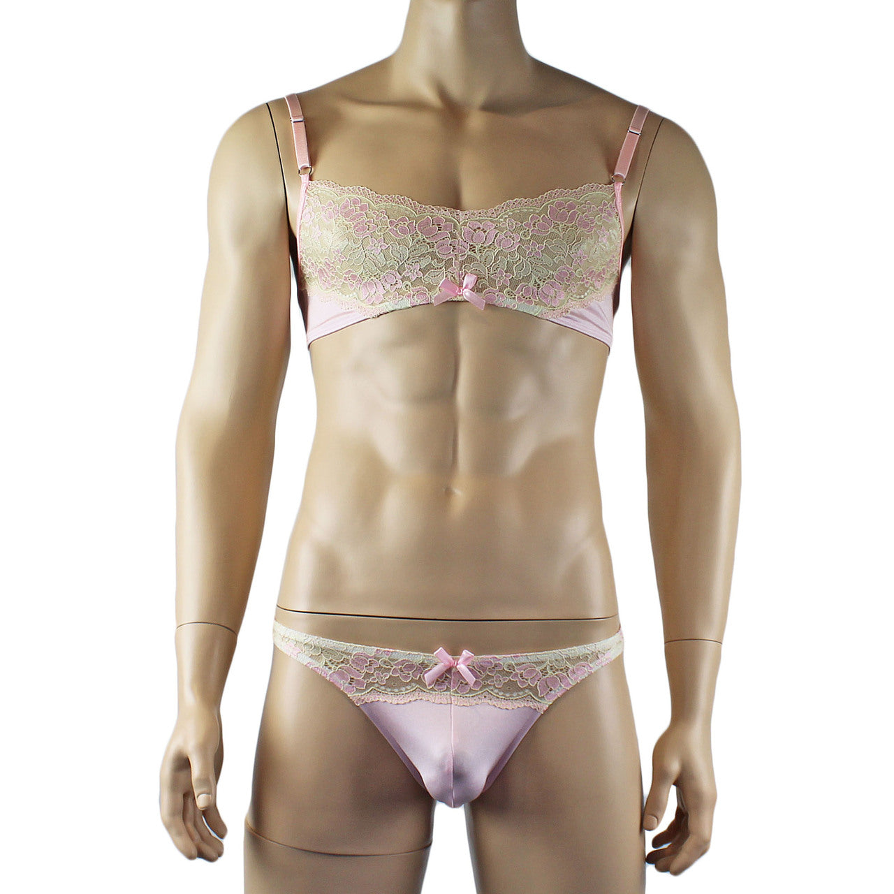 Mens Luxury Camisole and Bikini Brief with Garters & Stockings (pink plus other colours)