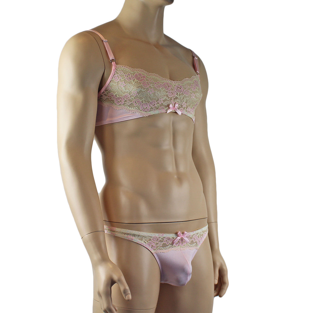 Mens Luxury Camisole and Bikini Brief with Garters & Stockings (pink plus other colours)