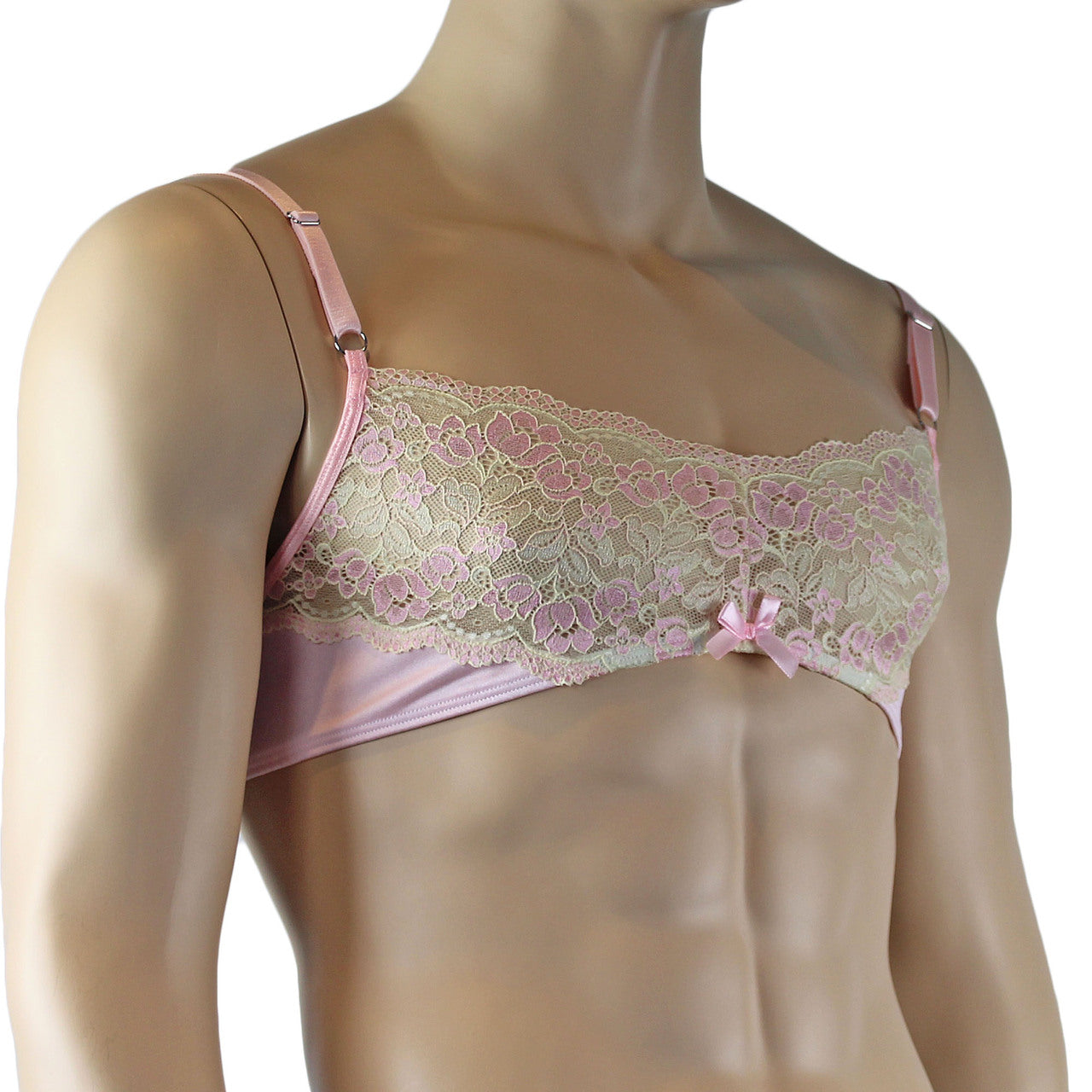 Mens Luxury Bra Top with Beautiful Lace Male Lingerie (pink plus other colours)