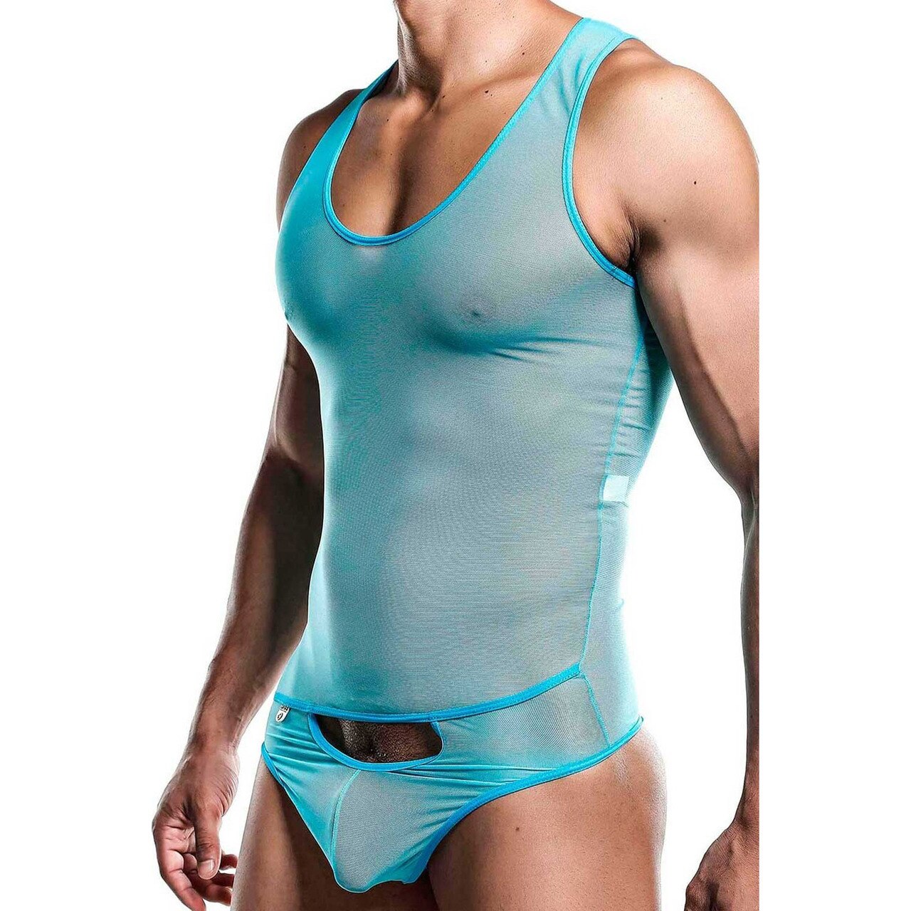 Mens All Over Sheer Bodysuit Turquoise