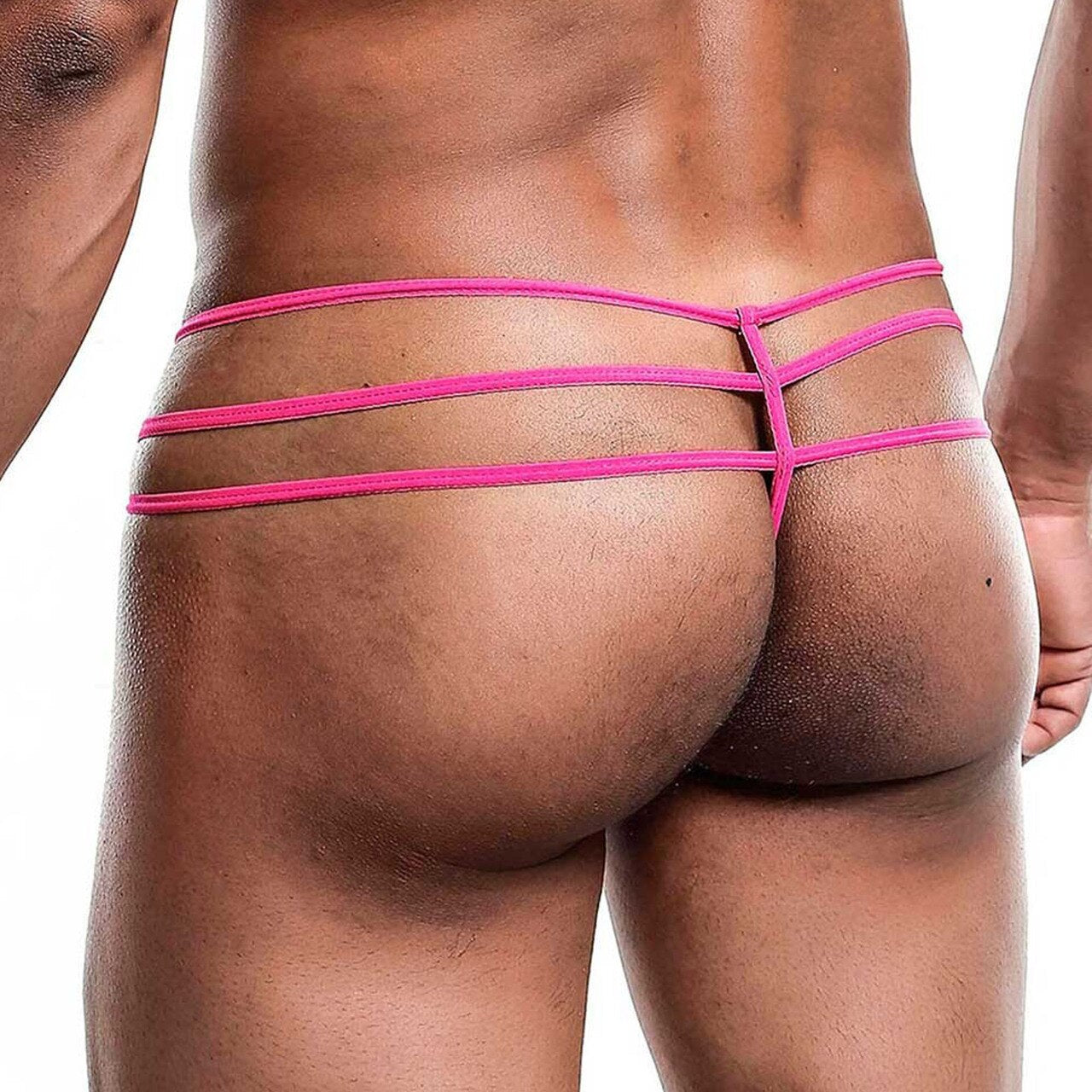 SALE - Mens Male Basics Lace G string Thong with Triple Straps Hot Pink