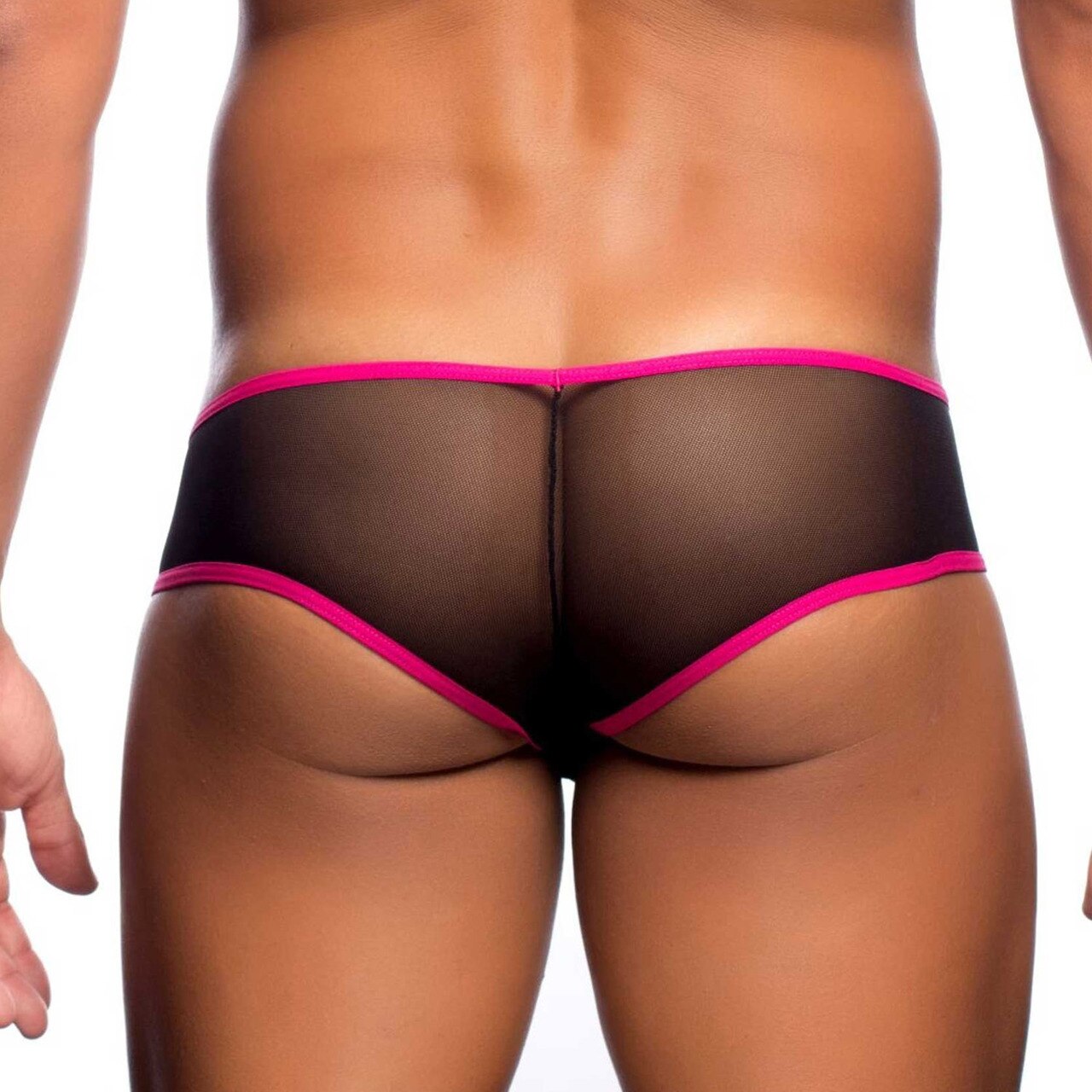 Mens Sheer Mesh Cheek Boxer Brief Black