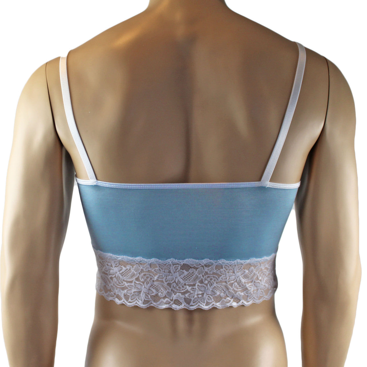 Mens Satin & Lace Crop Cami Top (light blue and white plus other colours)
