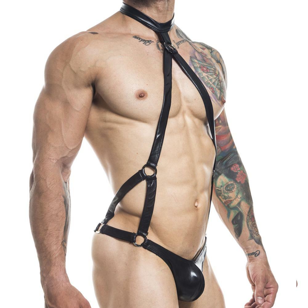 Mens Miami Jock G string Back Harness Bodysuit Black