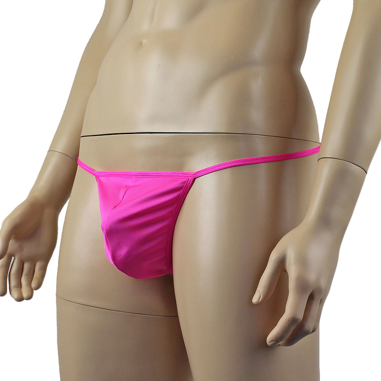 Mens Mick Keep It Simple Lycra Pouch G string Black with Thin Elastic Hot Pink