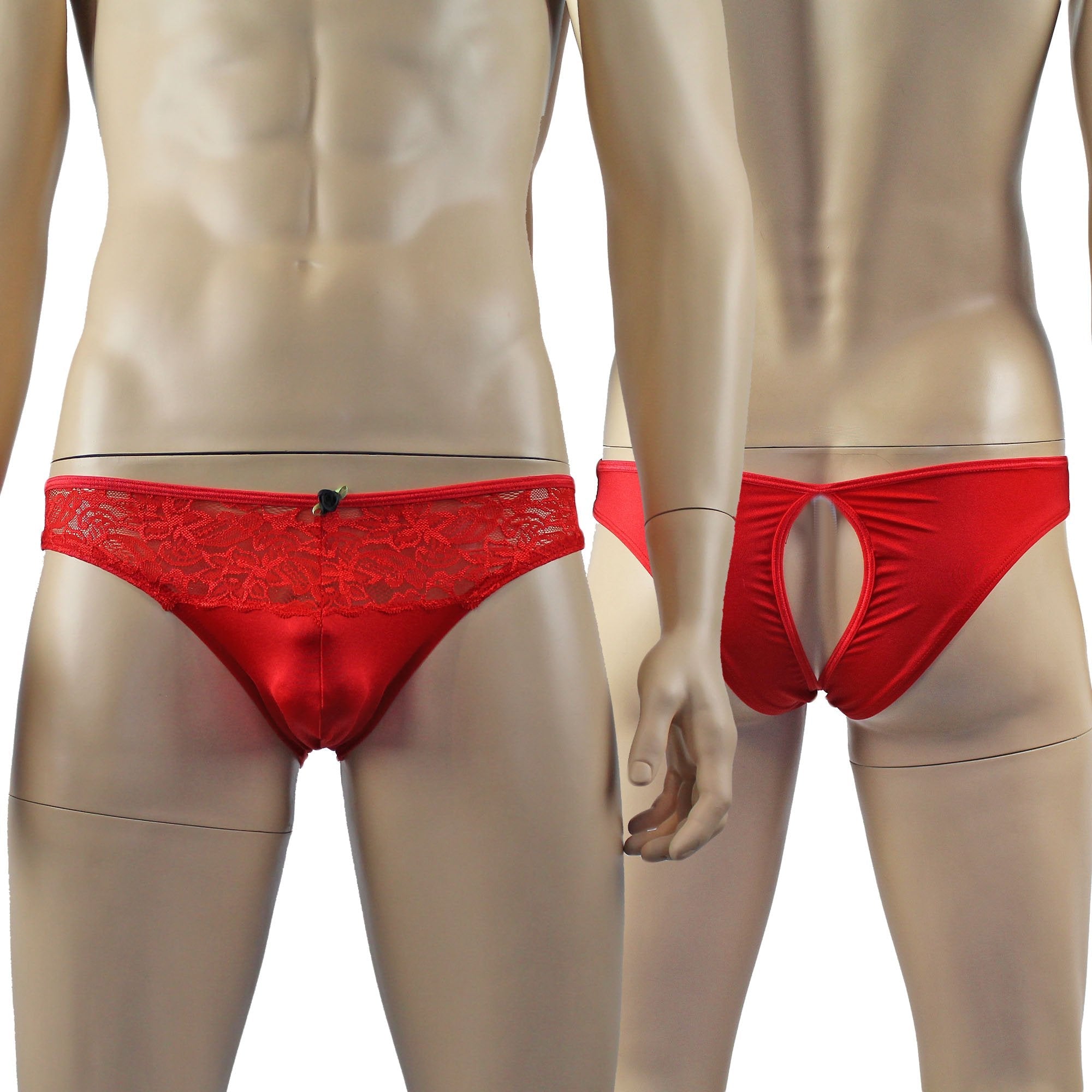 Male Penny Lace & Spandex OPEN BACK Capri Brief (red plus other colours)