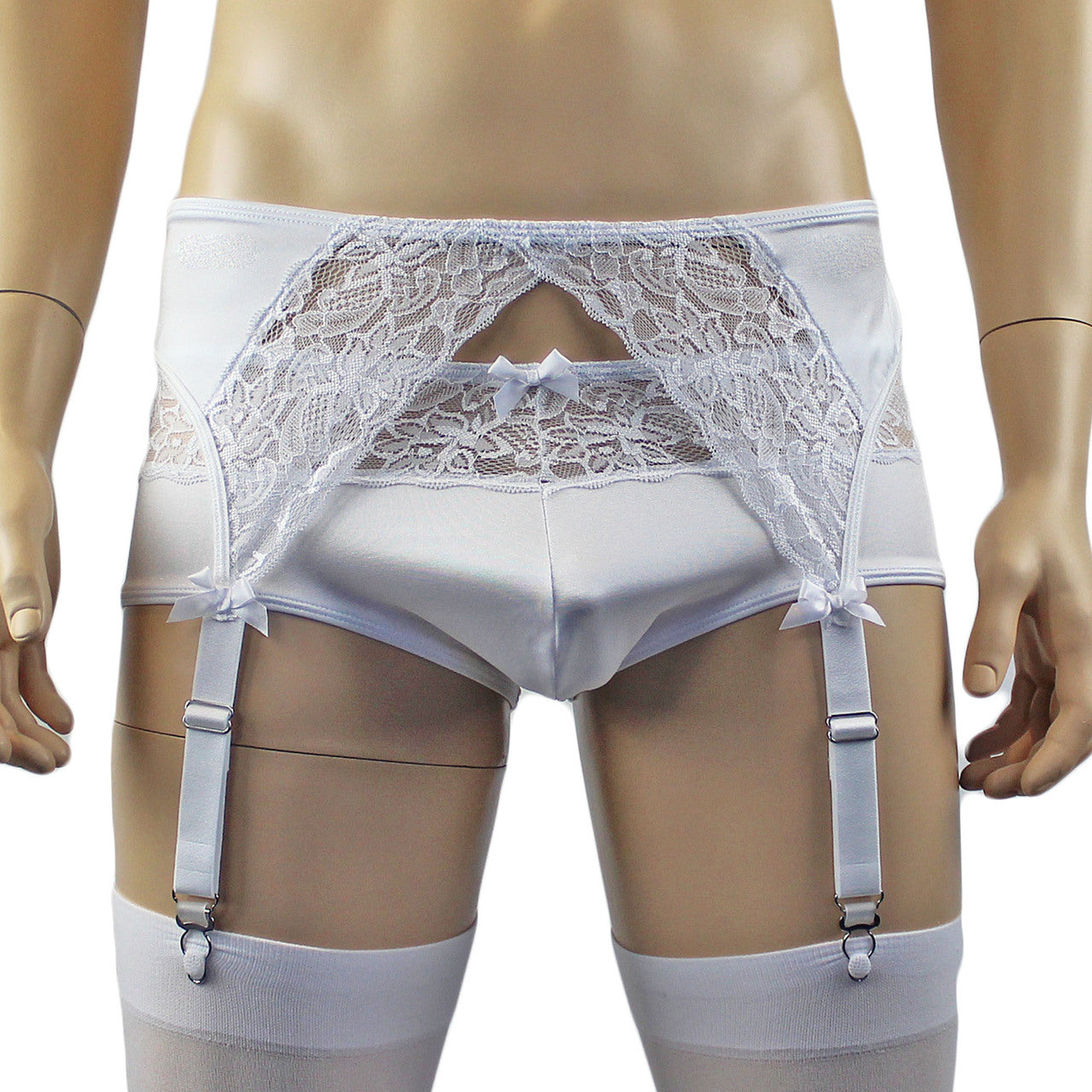 Male Romance Stretch Spandex Bra, Briefs & Garterbelt (white plus other colours)