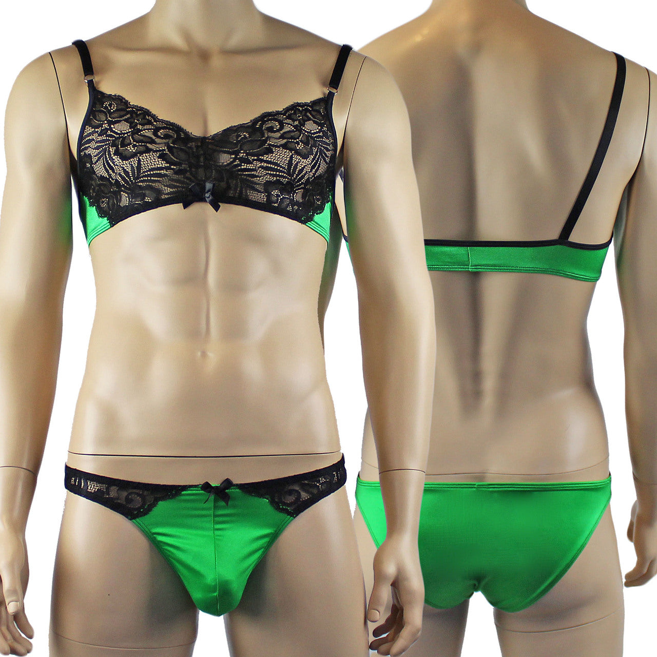 Mens Risque Bra Top and Bikini Brief (green and black plus other colours)