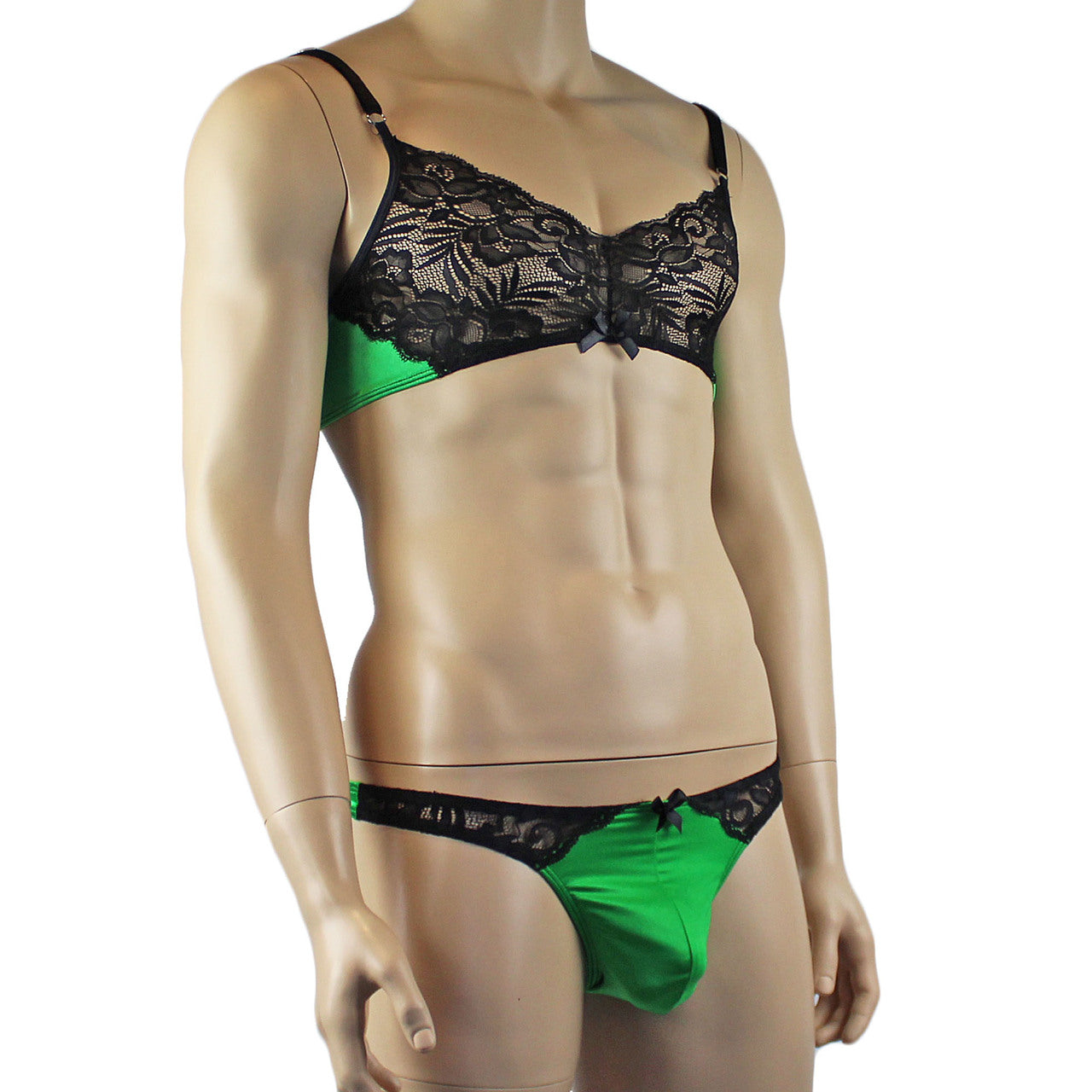 Mens Risque Bra Top and Bikini Brief (green and black plus other colours)