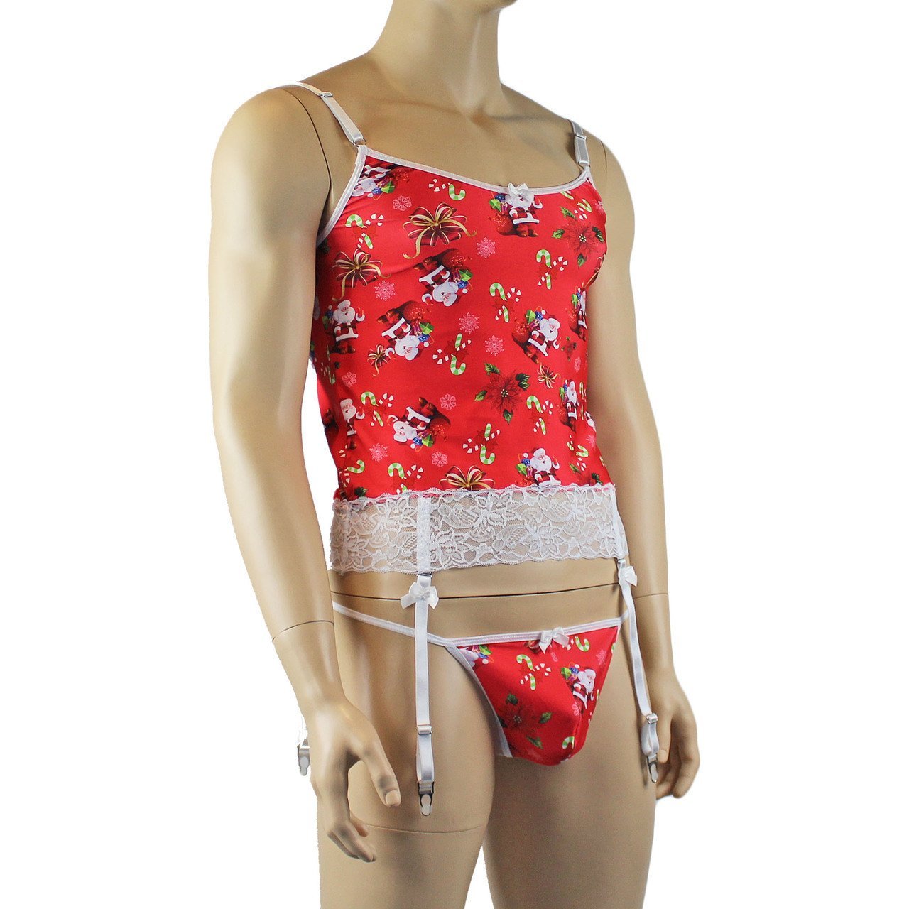 Mens Christmas Santa Camisole Corset Top Lingerie