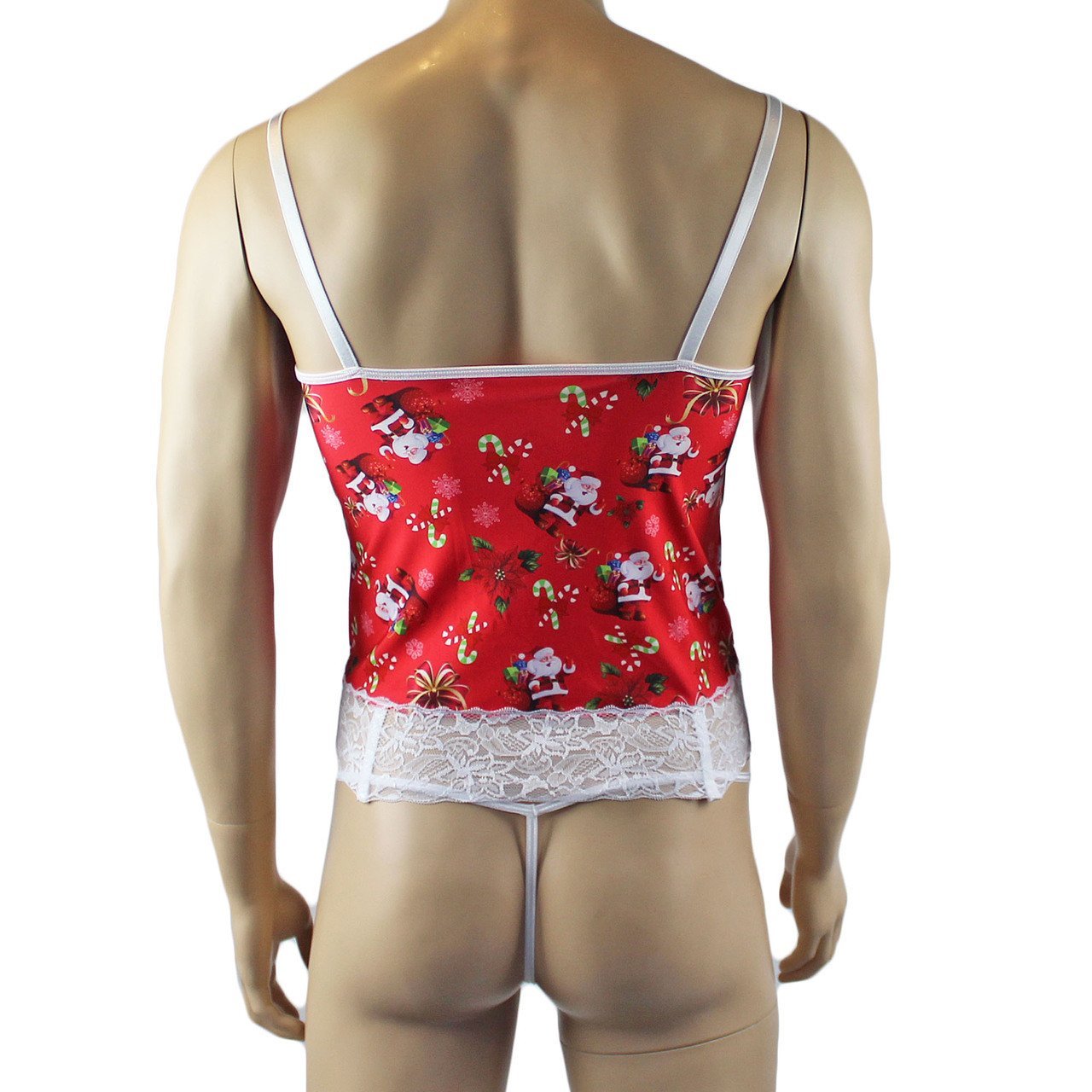 Mens Christmas Santa Camisole Corset Top Lingerie
