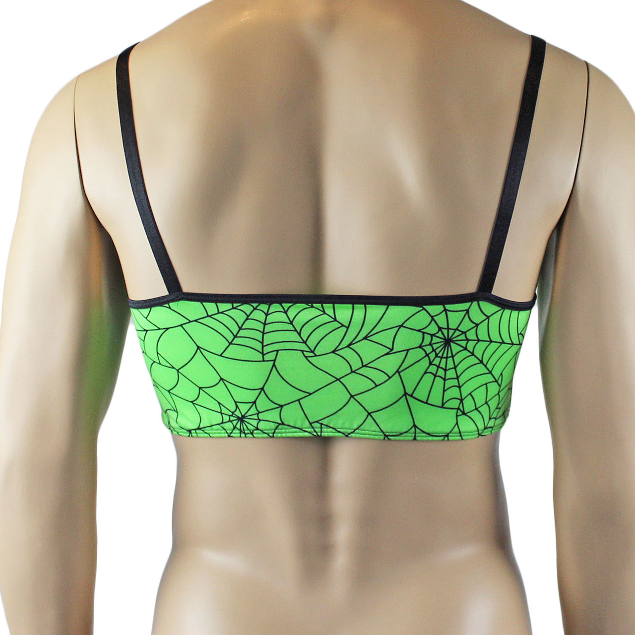 Mens Halloween Spooky Spider Web Camisole Bra Top & Thong with Band (lime & pink colours)