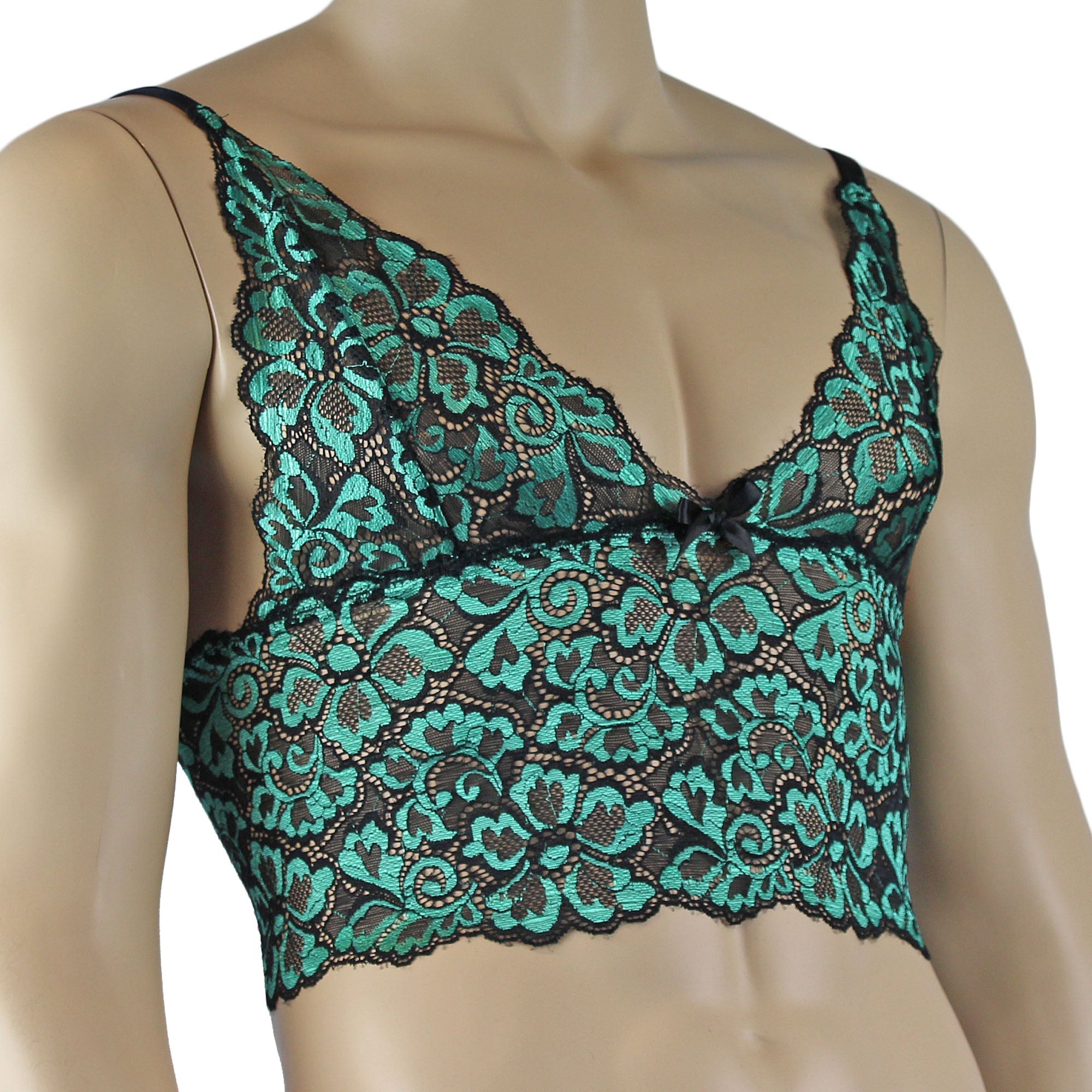 SALE - Mens Sweetheart Scalloped Shiny Cami Bra Top for Males Green