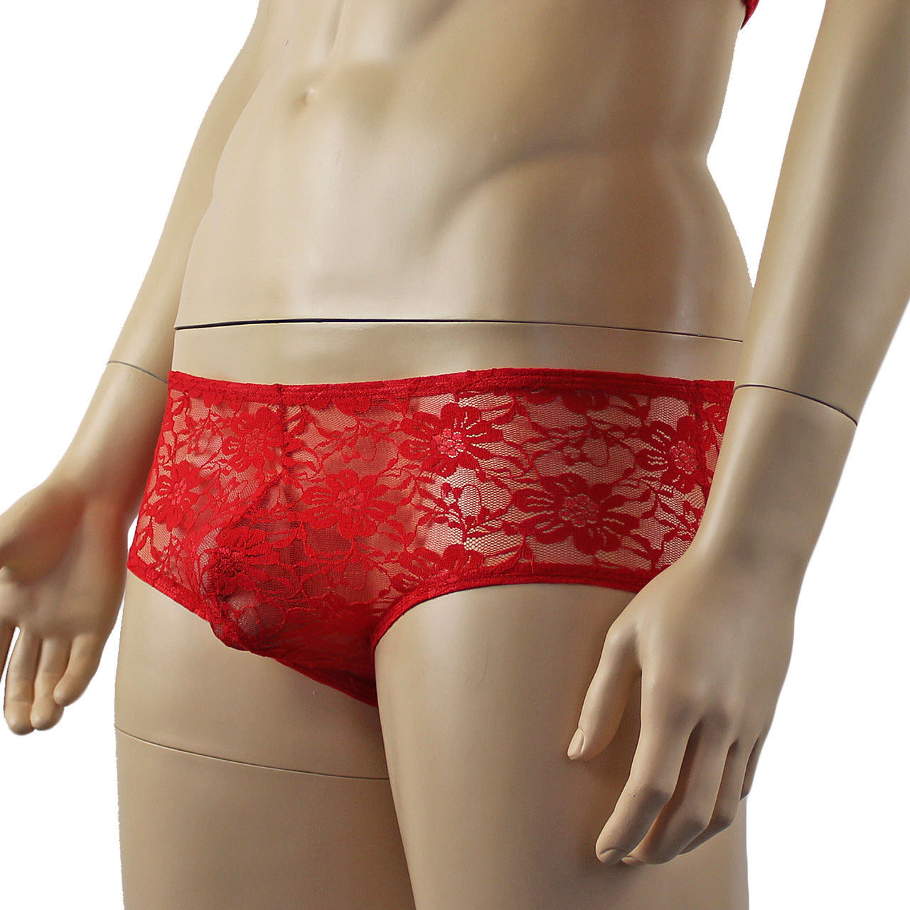 Mens Lingerie Stretch Lace Male Panty Bikini Brief (red plus other colours)