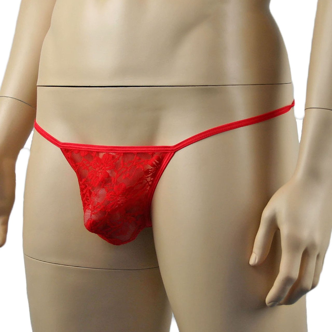 Mens Floral Lace Sheer G string (red plus other colours)