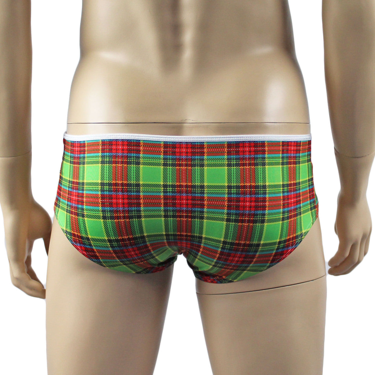 Mens Plaid Tartan Camisole Top & Bikini Brief Green and Red