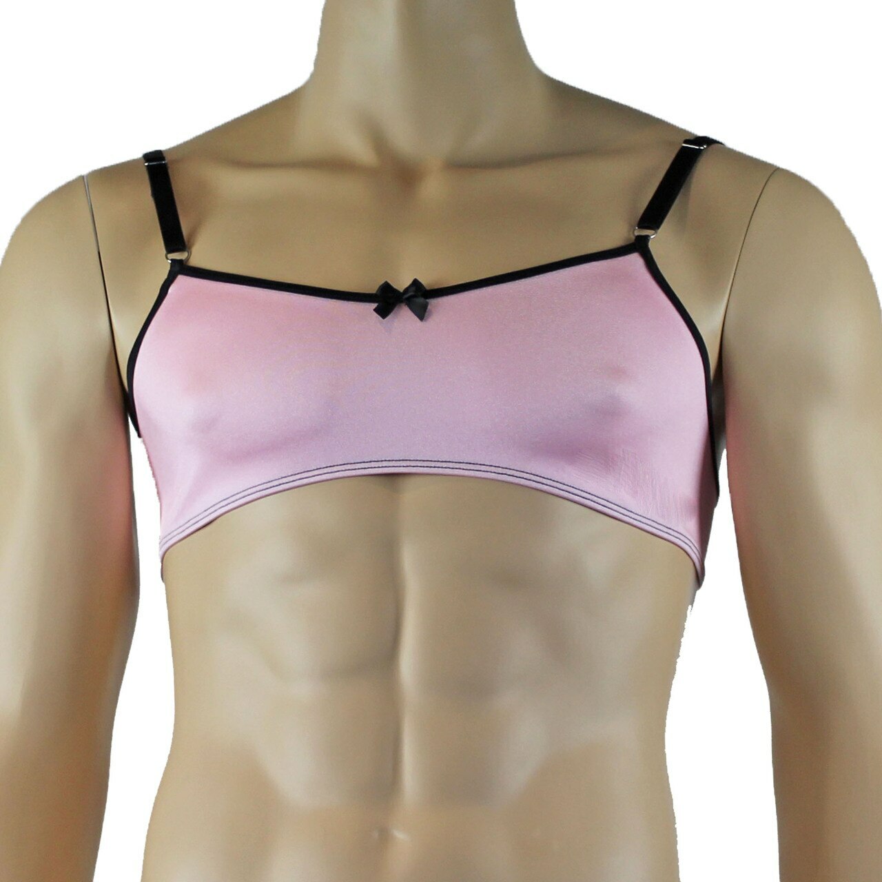 Mens Lingerie Twinkle Spandex Bra & G string with Bow, Light Pink & Black