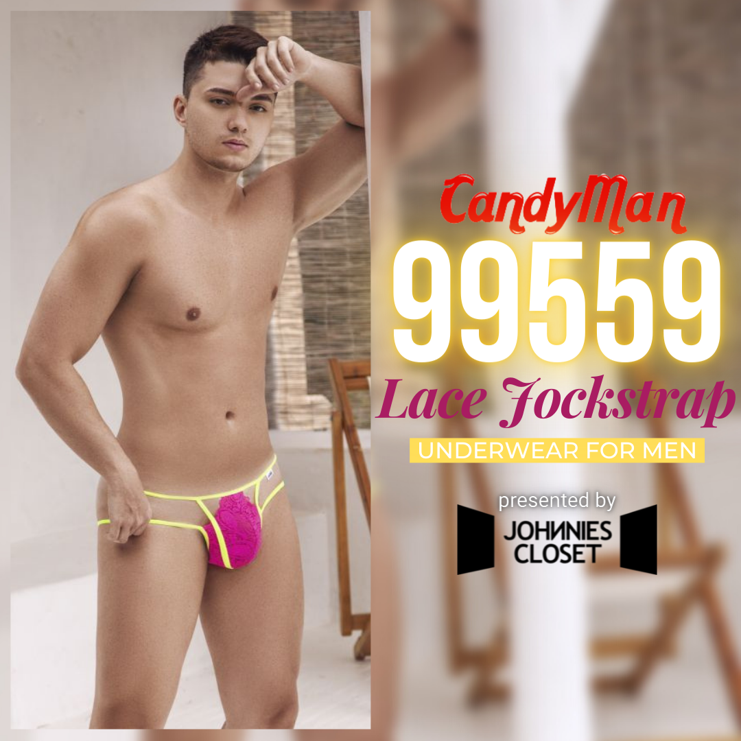 All Caught Up in a Colourful and Revealing Lacey Jockstrap by Candyman!