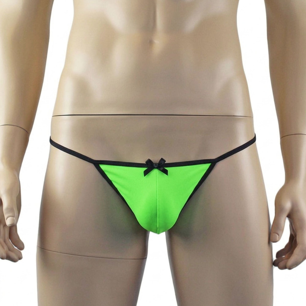 Mens Jenny Shiny Spandex Bra Top & G string Lingerie Neon Green & Black