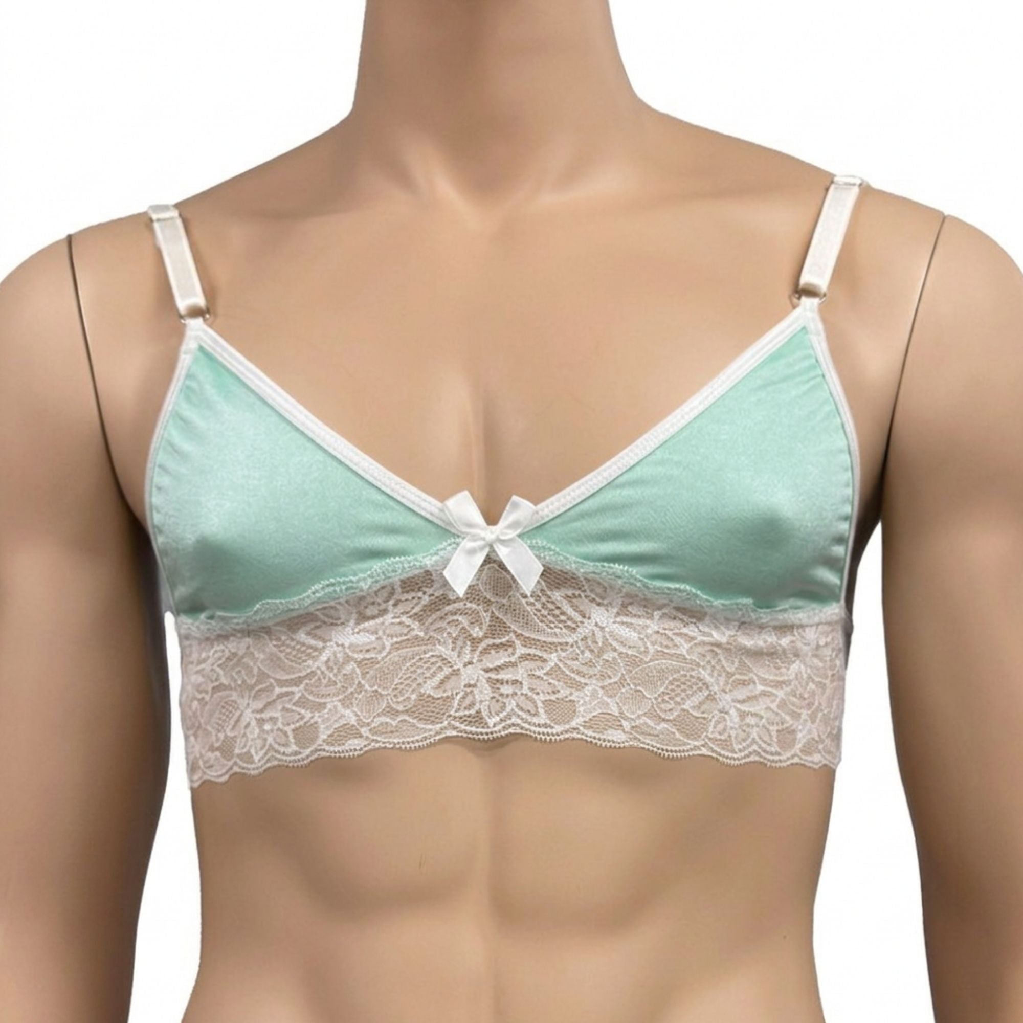 Mens Jackie & Lace Bra Top with Fun & Flirty Detail Mint & White Lace