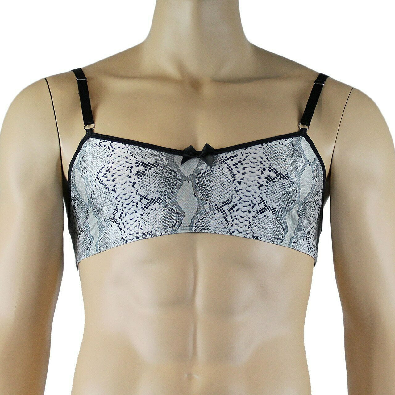 Mens Grey Snake Print Bra Top for Males & Thong