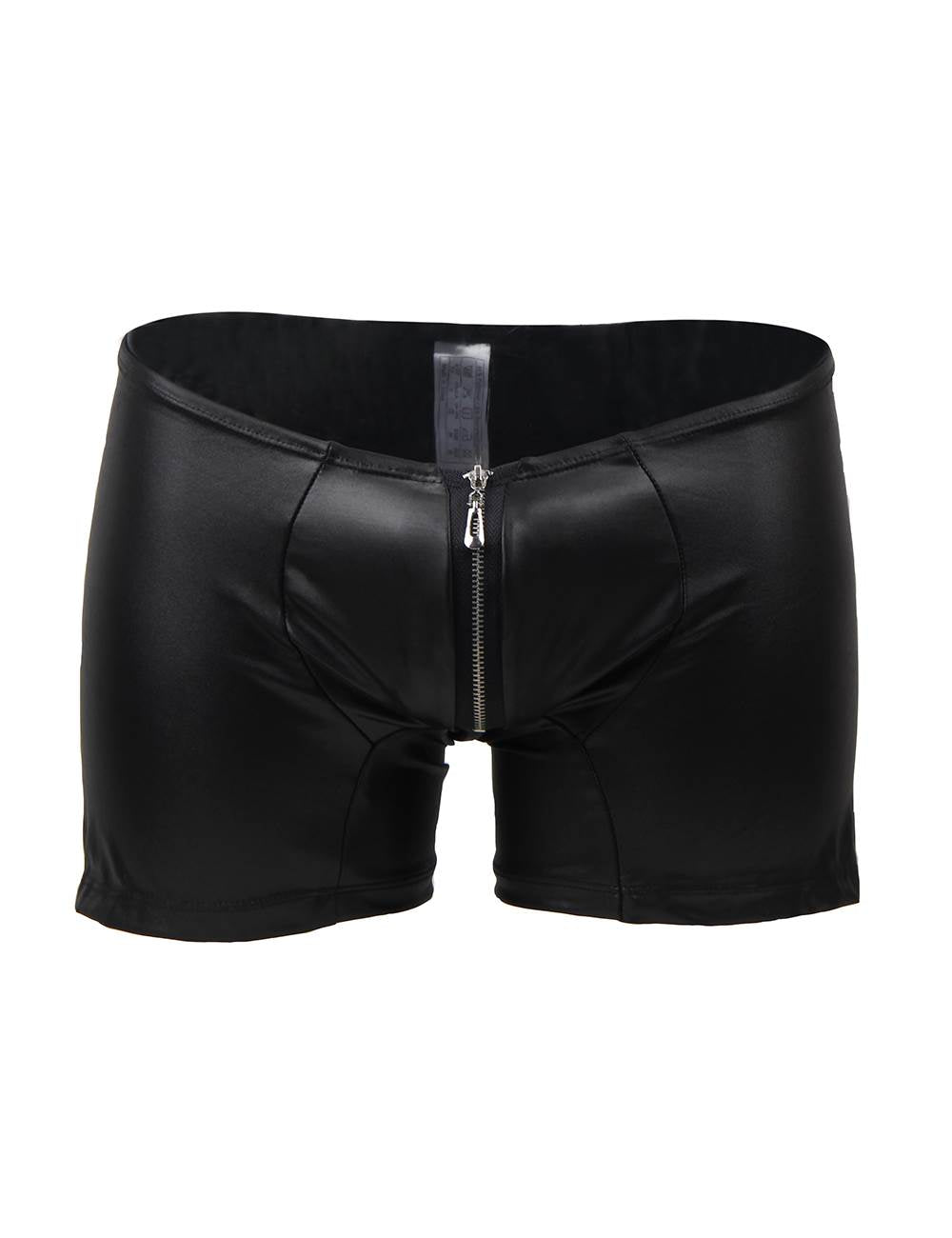 JCSTK -  Mens Wetlook OY-MP069 Boxer Shorts with Zipper Pouch Front Black