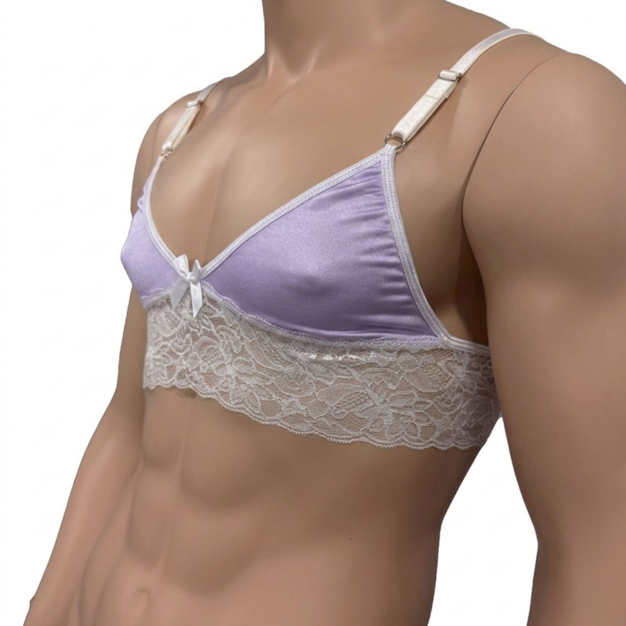 Mens Jackie & Lace Bra Top with Fun & Flirty Detail Lilac & White Lace