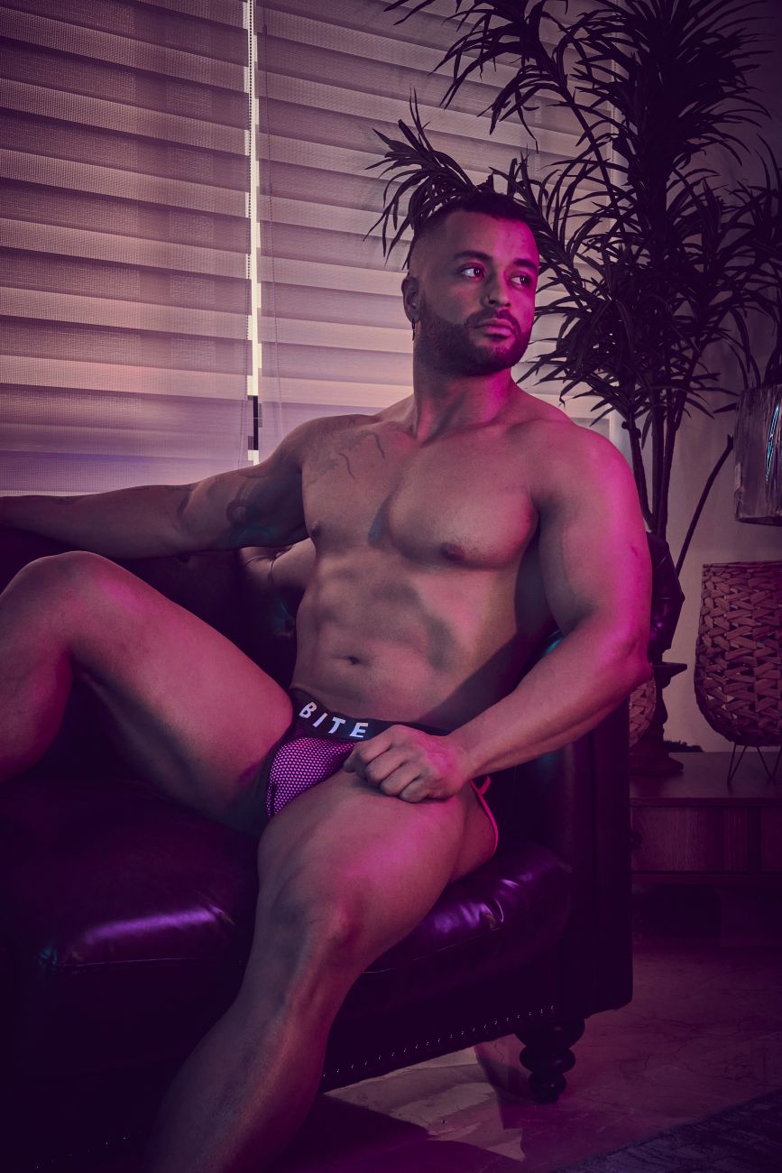 BiteWear BW2023101 Discreet Apricot Jockstrap Black Fuchsia