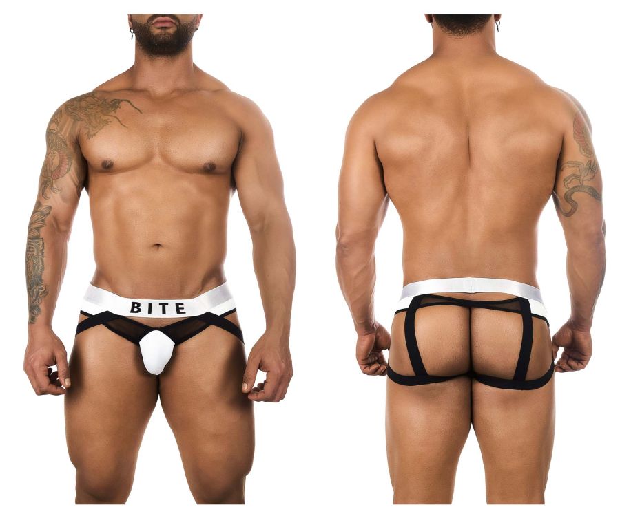 BiteWear BW2023108 Tuxedo Banana Jockstrap White Black