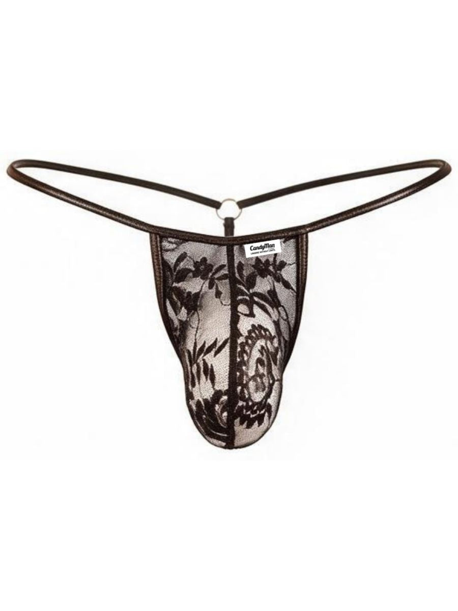 CandyMan 95007 Mens Intimate Sheer Lace Mini Thongs Black