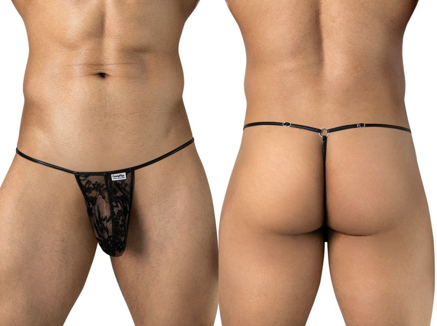 CandyMan 95007 Mens Intimate Sheer Lace Mini Thongs Black