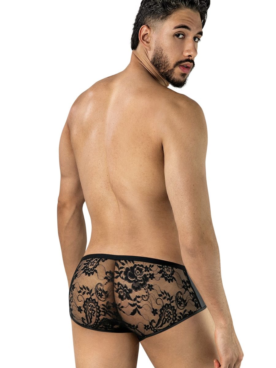 CandyMan 95008 Mens Intimate Sheer Lace Trunks Black