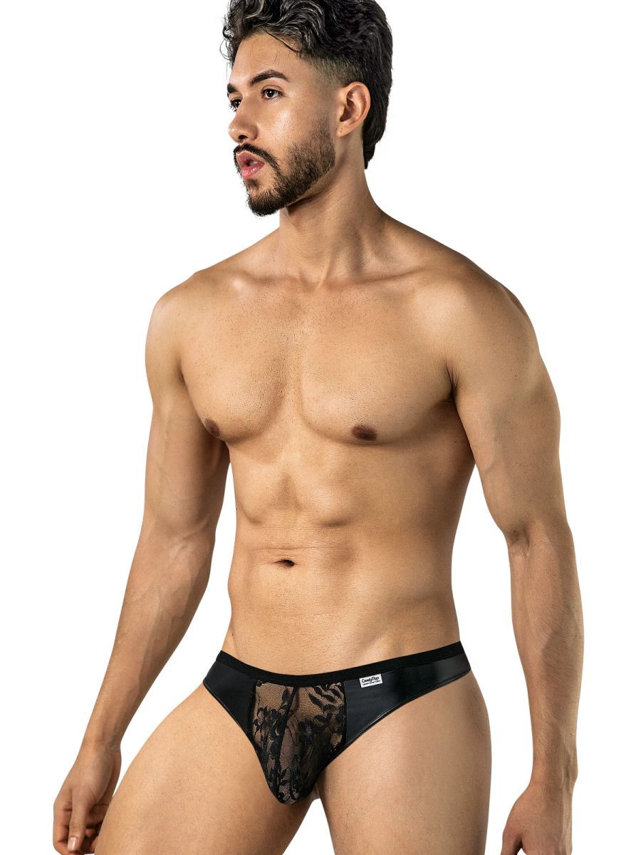 CandyMan 95009 Mens Intimate Sheer Lace Thongs Black