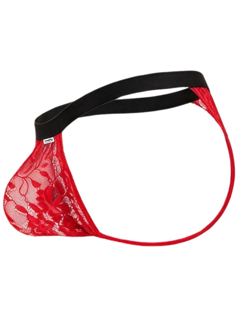 CandyMan 95013 Mens Floral Stretch Lace Thongs Red-Black