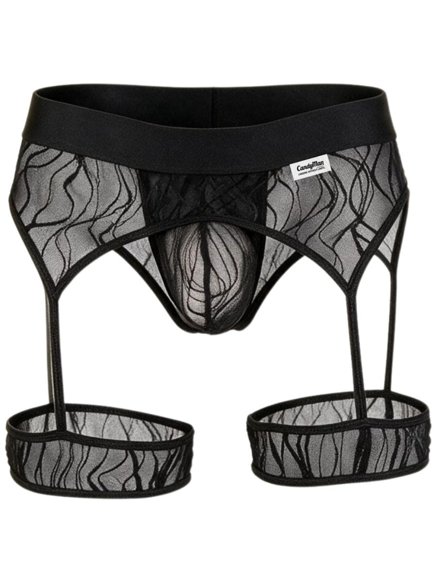CandyMan 95014 Mens Intimate Collection Seductive Garter Thongs Black
