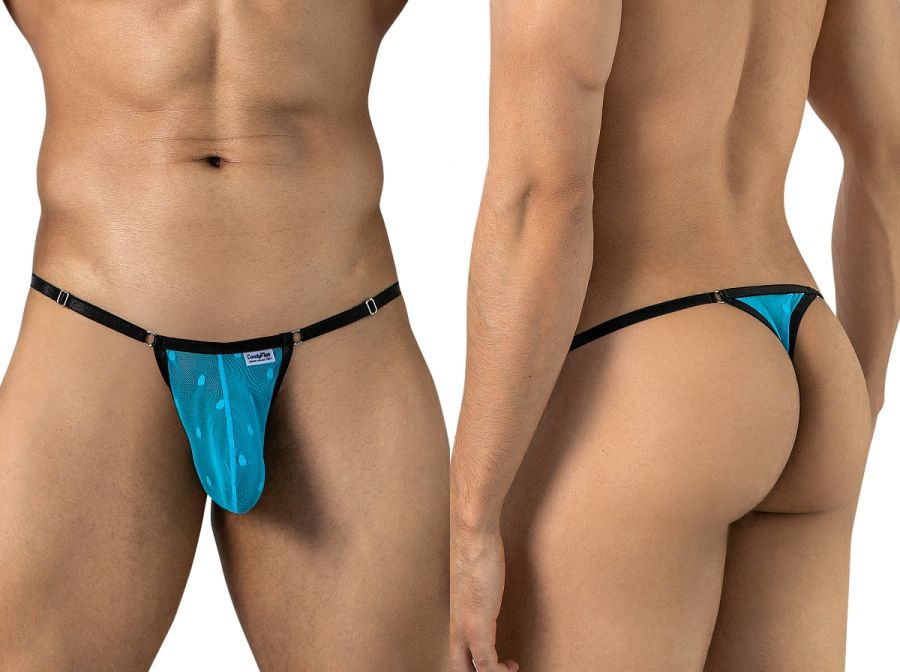 CandyMan 95016 Mens Stretch See-though Dot Mesh Thongs Turquoise