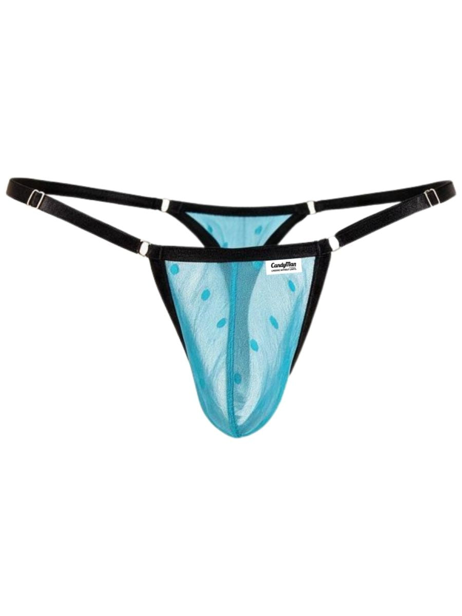 CandyMan 95016 Mens Stretch See-though Dot Mesh Thongs Turquoise